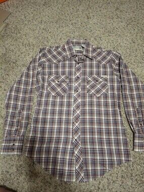 ROEBUCKS Men's Plaid Western Shirt - Brown & Blue. Vintage.